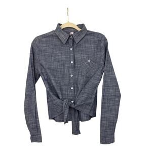Love Notes Blue Chambray Style Tie Front Long Sleeve Shirt Size Women's Small